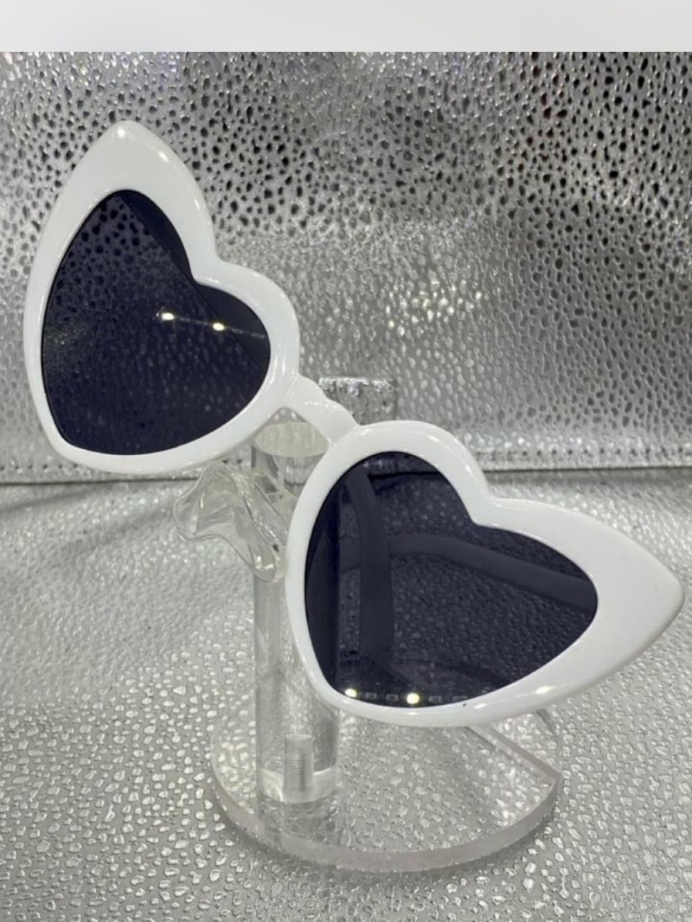 *** Arctic White ^^^ Heart-Shaped Sunglasses / Black Lenses ***